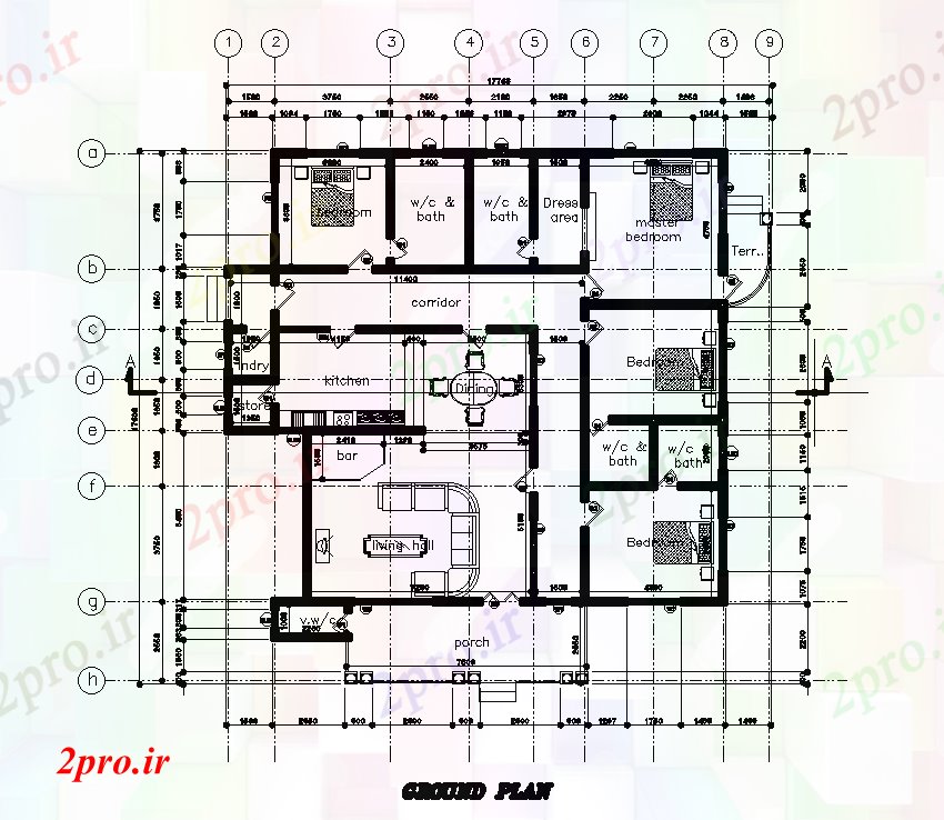 دانلود نقشه مسکونی ، ویلایی ، آپارتمان x17m طبقه همکف از طرحی خانه 17 در 18 متر (کد167910)