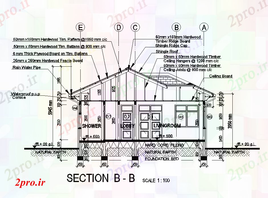 دانلود نقشه مسکونی  ، ویلایی ، آپارتمان  بخش مشخصات B به B از طرحی خانه 9x10m   (کد167928)