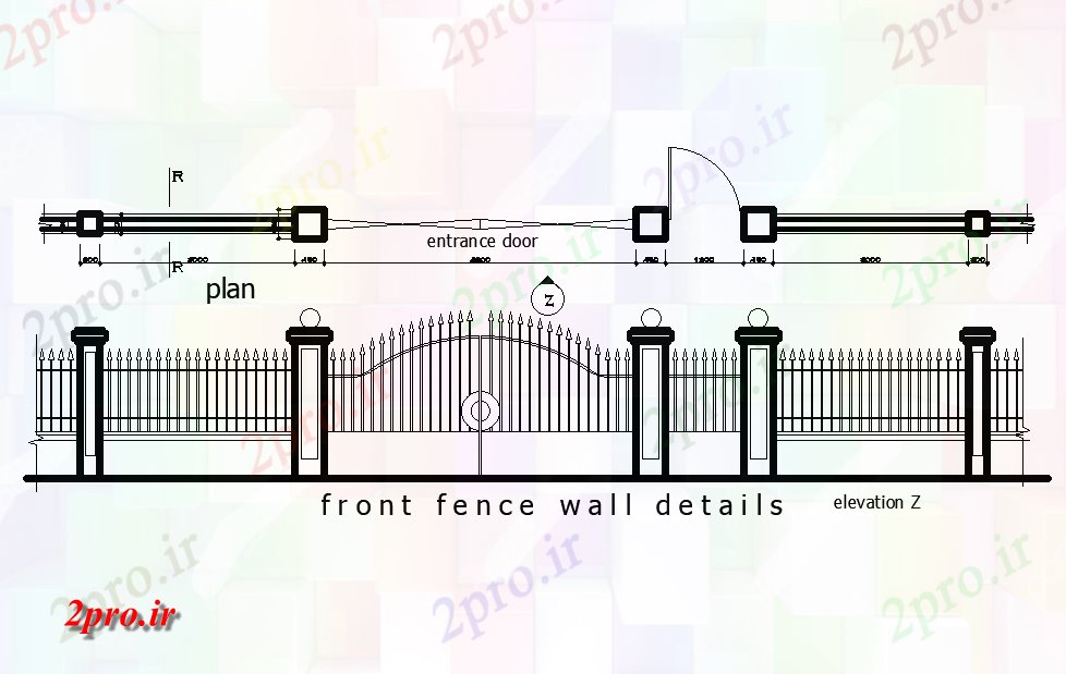 دانلود نقشه بلوک در و نرده های دیوار جزئیات دیوار حصار جبهه   (کد167941)