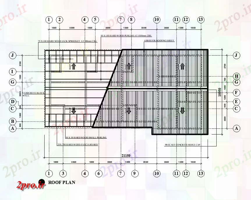 دانلود نقشه مسکونی ، ویلایی ، آپارتمان طرحی سقف طرحی خانه 19x10m 10 در 21 متر (کد167953)