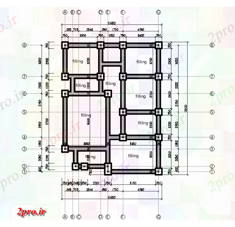 دانلود نقشه مسکونی ، ویلایی ، آپارتمان طرحی بنیاد از طرحی خانه 11x15m 12 در 16 متر (کد167965)