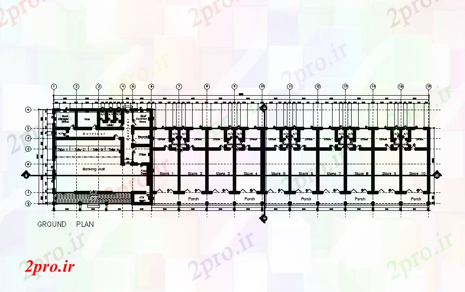 دانلود نقشه مسکونی ، ویلایی ، آپارتمان بانک 63x16m تقدیر دفتر مغازه تجاری 16 در 63 متر (کد167974)