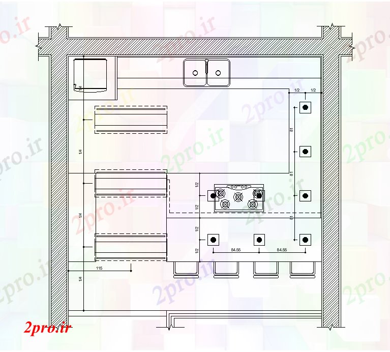 دانلود نقشه آشپزخانه طراحی سقف از جزئیات سالن  (کد168001)
