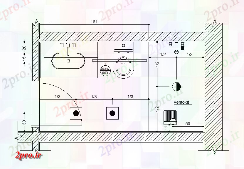 دانلود نقشه سرویس بهداشتی - دستشویی طراحی جزئیات توالت توصیف    اتوکد (کد168011)