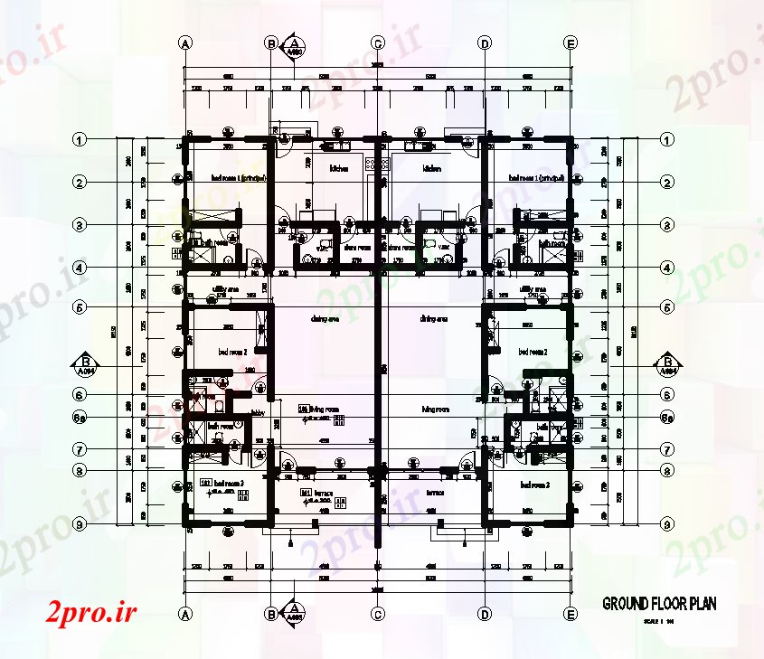 دانلود نقشه مسکونی  ، ویلایی ، آپارتمان  x18m طرحی ساختمان مسکونی  (کد168046)