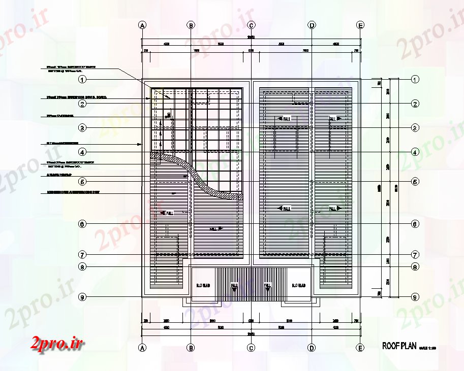 دانلود نقشه مسکونی  ، ویلایی ، آپارتمان  طرحی سقف طرحی ساختمان مسکونی 18x18m   (کد168047)