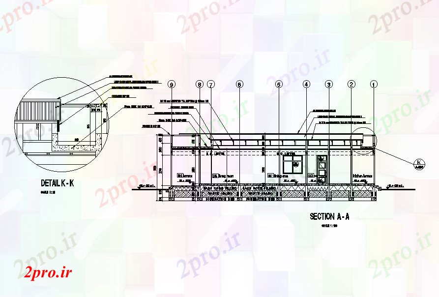 دانلود نقشه پلان مقطعی  بخش از 18x18m طرحی ساختمان مسکونی  (کد168057)