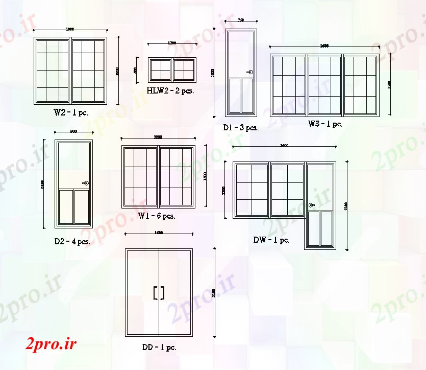 دانلود نقشه جزئیات طراحی در و پنجره  درب و پنجره جزئیات طرحی ساختمان مسکونی 8x12m   (کد168076)