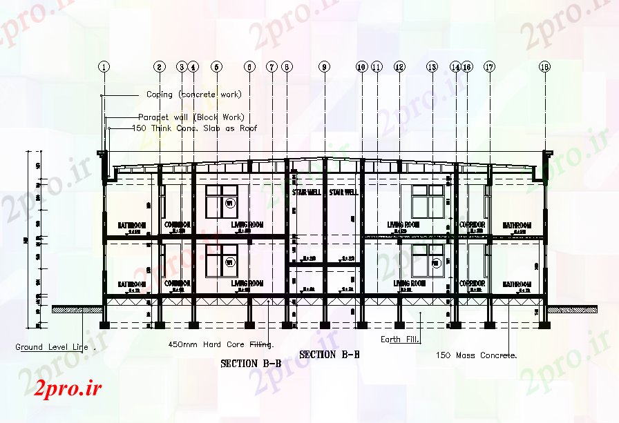 دانلود نقشه جزئیات پایه  بخش از طرحی مسکونی 24x12m   (کد168080)