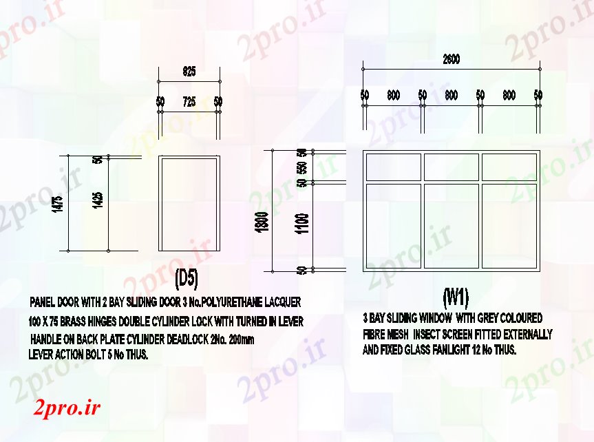 دانلود نقشه جزئیات طراحی در و پنجره  x1800 3 خلیج کشویی طرحی پنجره   اتوکد model     (کد168096)