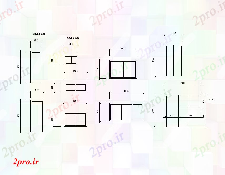 دانلود نقشه جزئیات طراحی در و پنجره  طرحی خانه 10x15m درب و پنجره جزئیات  (کد168122)