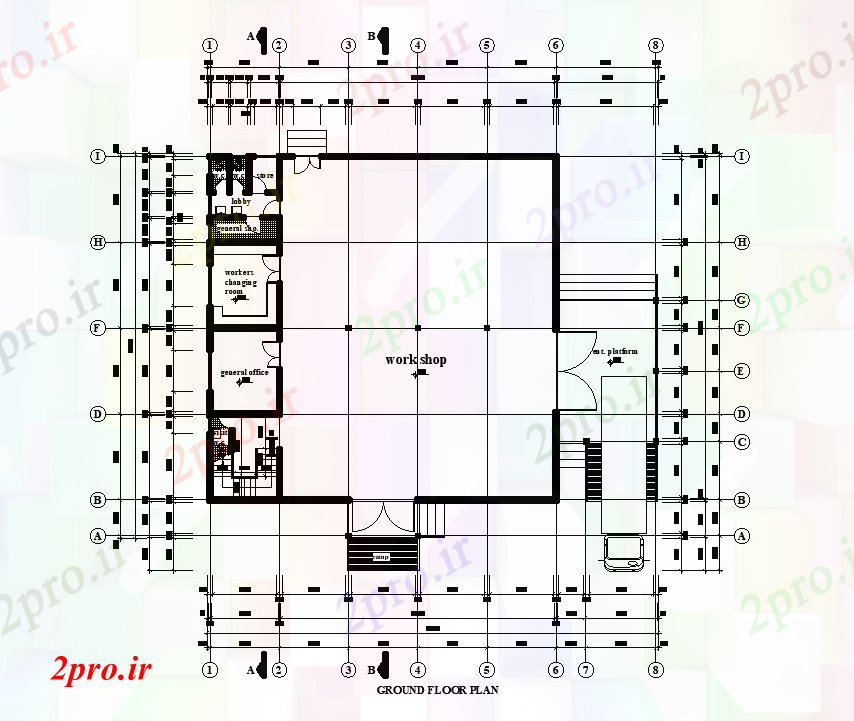 دانلود نقشه کارخانه صنعتی  ، کارگاه طبقه طرحی کارگاه 14x19m زمین   (کد168124)