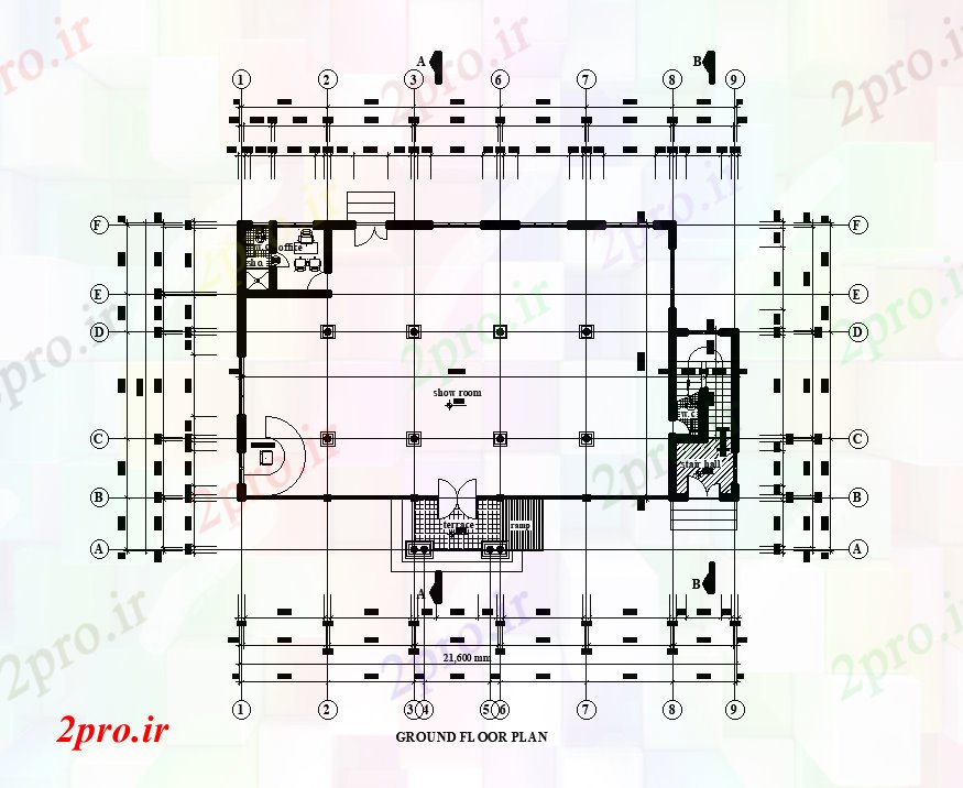 دانلود نقشه هایپر مارکت - مرکز خرید - فروشگاه طرحی اتاق نشان می دهد 21x15m اتوکد 17 در 22 متر (کد168145)