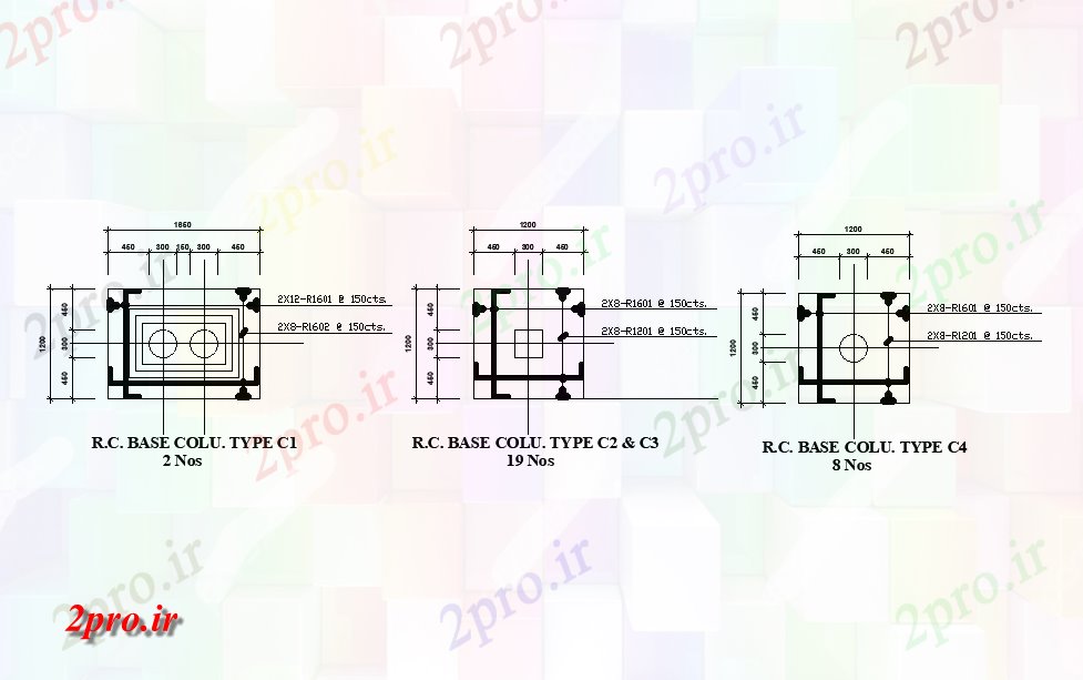 دانلود نقشه ستون RC جزئیات نوع ستون پایه برای طرحی اتاق نشان می دهد 21x15m     اتوکد  (کد168150)