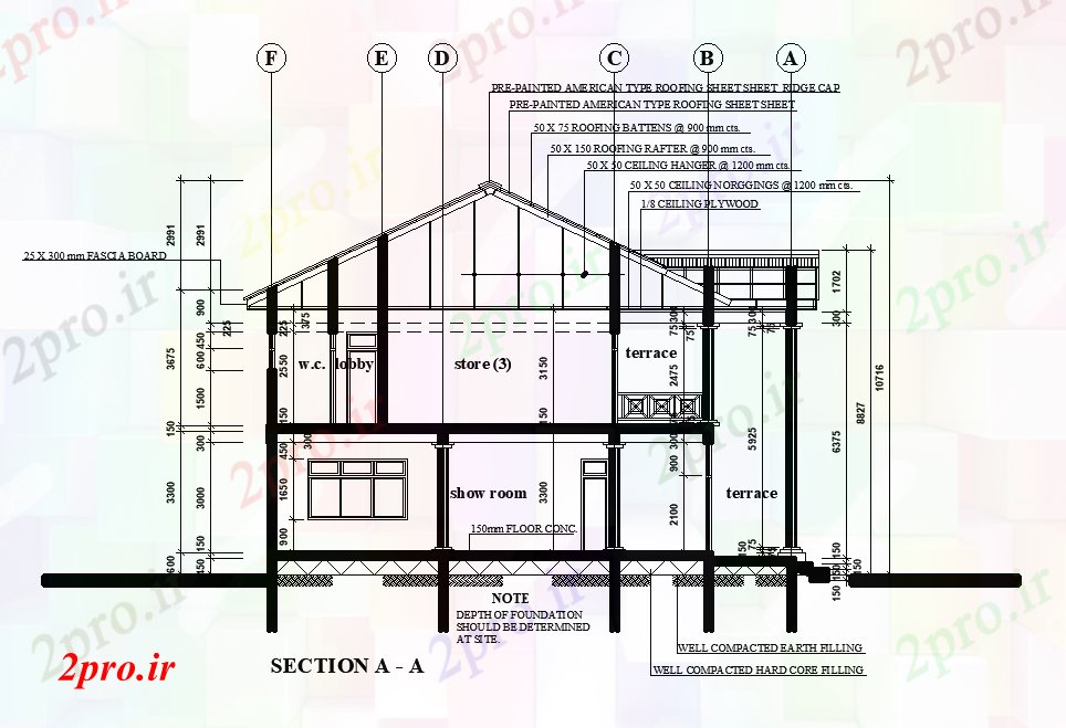 دانلود نقشه پلان مقطعی بخش A به  از 21x15m طرحی اتاق نشان می دهد   (کد168155)