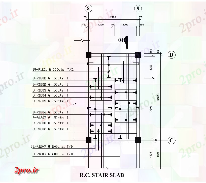 دانلود نقشه جزئیات پله و راه پله   RC راه پله طرحی دال برای طرحی اتاق 21x15m نشان می دهد  (کد168157)