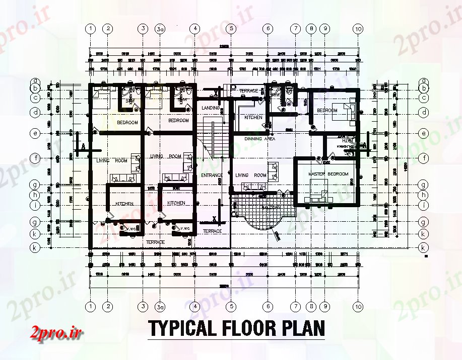 دانلود نقشه مسکونی  ، ویلایی ، آپارتمان  طرحی طبقه نمونه از طرحی آپارتمان   23x14m   (کد168174)