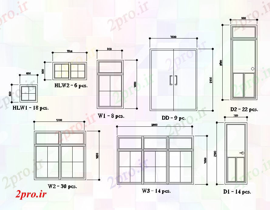 دانلود نقشه جزئیات طراحی در و پنجره  درب و پنجره جزئیات طرحی آپارتمان   23x14m   (کد168180)