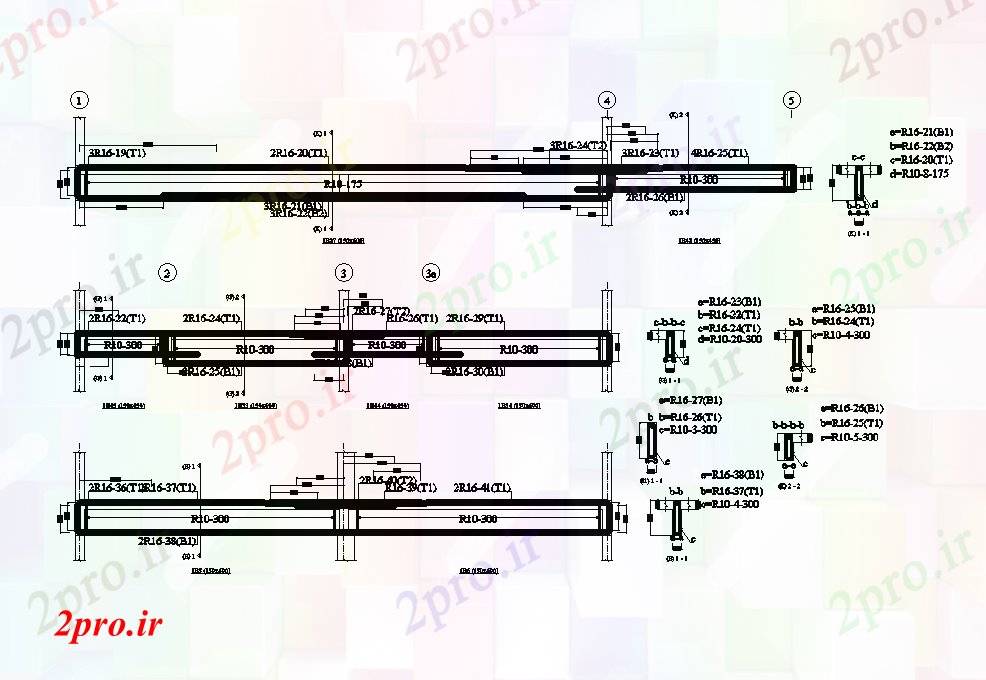 دانلود نقشه پلان مقطعی  دو بعدی  دارای جزئیات پرتوهای بر روی خط شبکه    اتوکد  (کد168195)