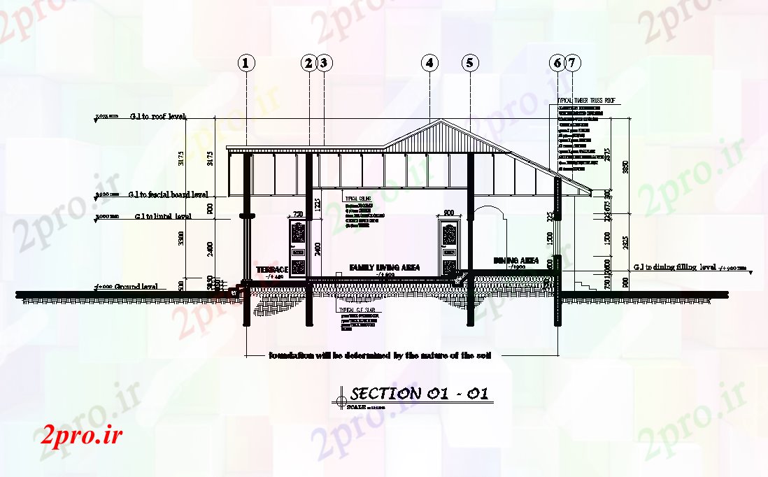 دانلود نقشه پلان مقطعی  بخش از زمین 17x14m طرحی خانه طبقه   اتوکد  (کد168217)