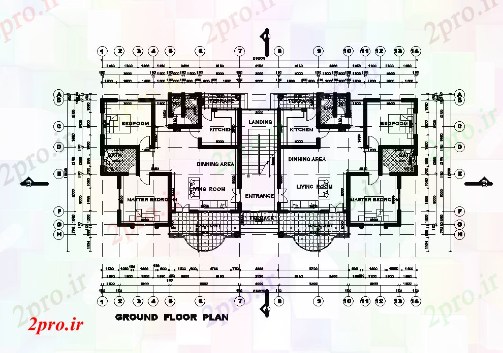 دانلود نقشه مسکونی ، ویلایی ، آپارتمان x13m طرحی طبقه همکف خانه دوقلو 12 در 25 متر (کد168218)