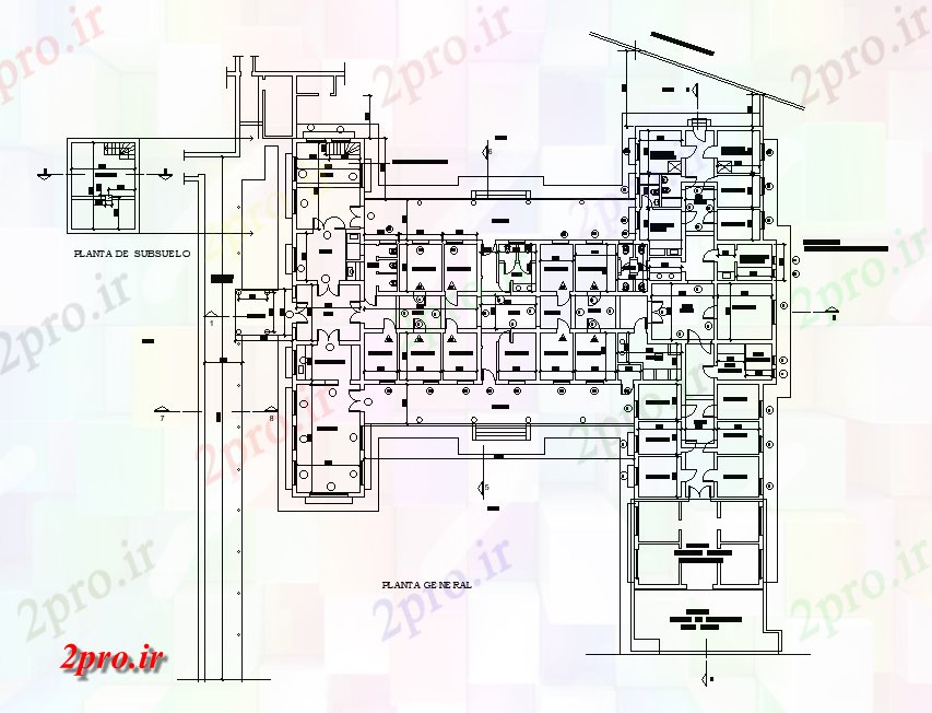 دانلود نقشه بیمارستان - درمانگاه - کلینیک عصبی چیدمان بیمارستان 34 در 34 متر (کد168267)
