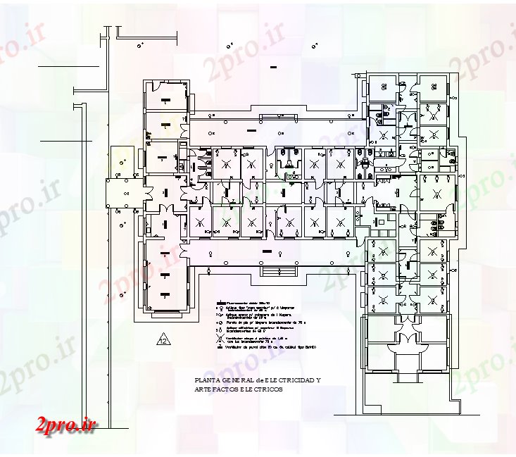 دانلود نقشه بیمارستان - درمانگاه - کلینیک لوازم برقی بیمارستان برق طراحی 34 در 34 متر (کد168275)