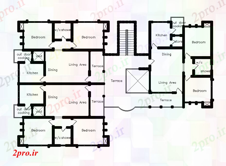 دانلود نقشه مسکونی ، ویلایی ، آپارتمان خانه با برنامه 2BHK 16 در 26 متر (کد168277)