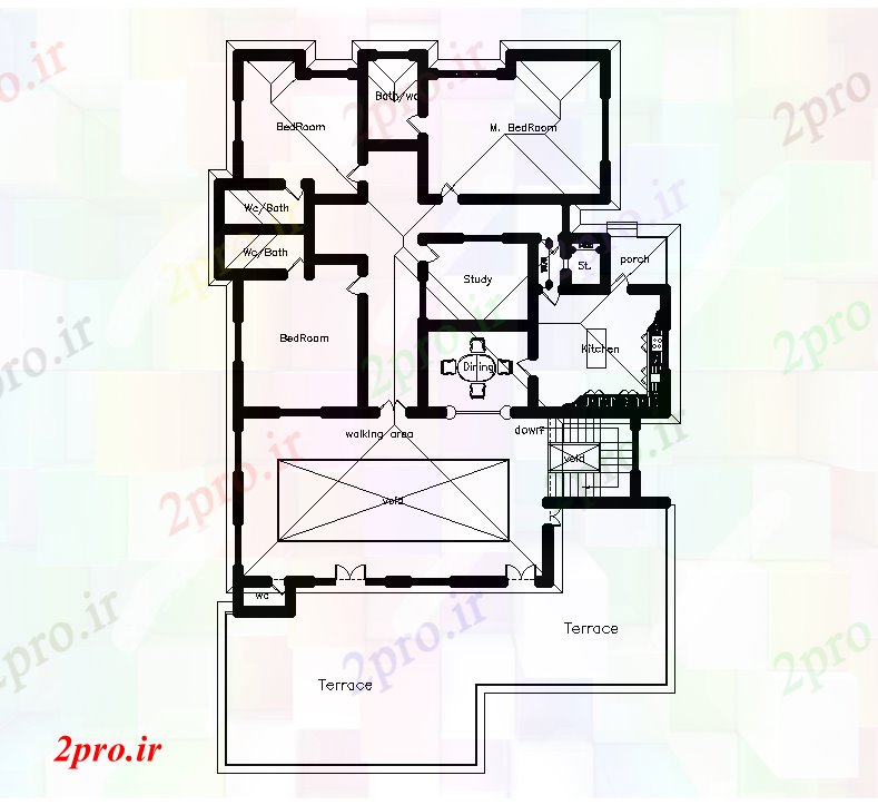 دانلود نقشه مسکونی ، ویلایی ، آپارتمان BHK از اولین طرحی خانه طبقه rawign اتوکد 18 در 22 متر (کد168279)