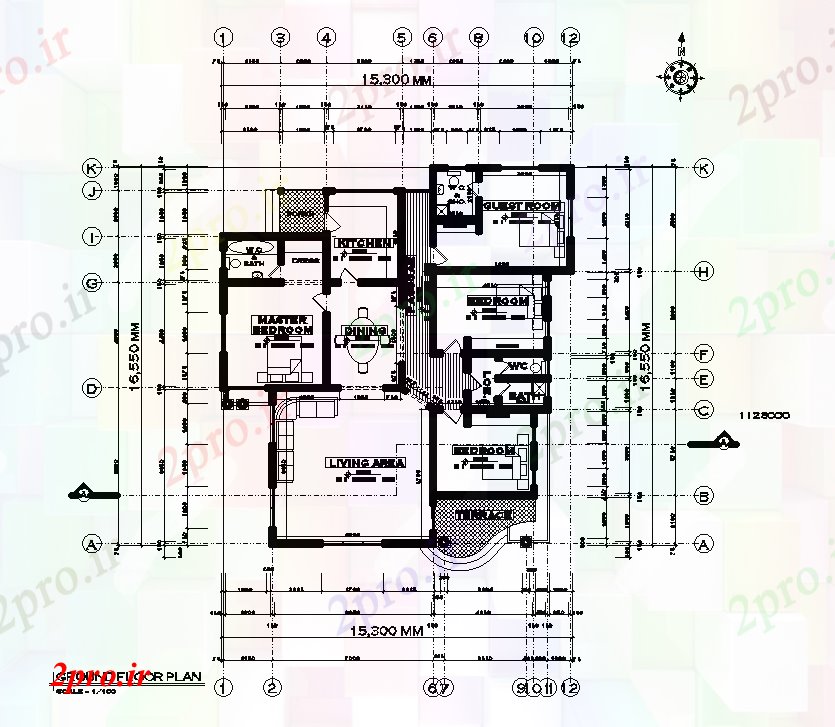 دانلود نقشه مسکونی ، ویلایی ، آپارتمان طرحی خانه 15x17m 15 در 16 متر (کد168290)