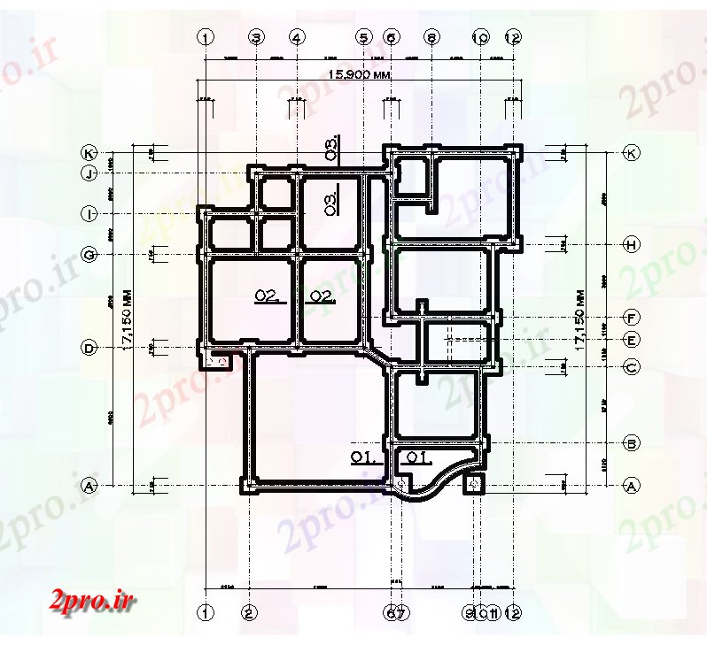 دانلود نقشه مسکونی ، ویلایی ، آپارتمان طرحی بنیاد از طرحی خانه 15x17m 15 در 17 متر (کد168305)
