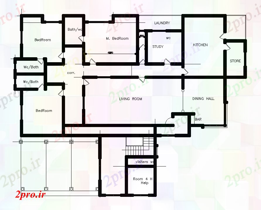 دانلود نقشه مسکونی  ، ویلایی ، آپارتمان  جزئیات اتاق از طرحی خانه 3Bhk   (کد168307)