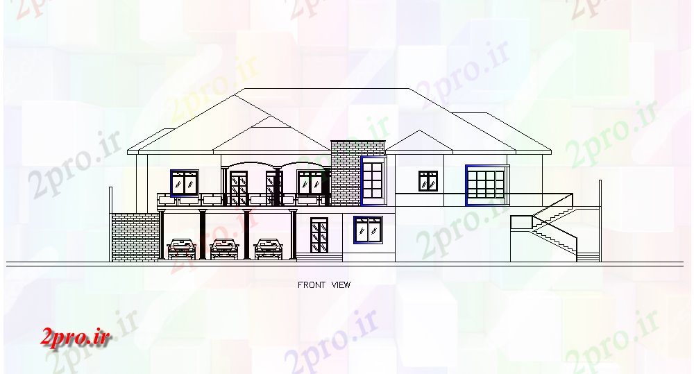دانلود نقشه مسکونی  ، ویلایی ، آپارتمان  نمای جلو از طرحی خانه 3Bhk  اتوکد  (کد168309)