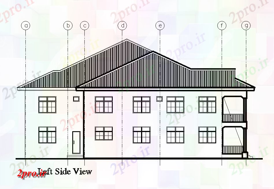 دانلود نقشه مسکونی  ، ویلایی ، آپارتمان  نما سمت چپ طرحی خانه 22x22m   (کد168317)
