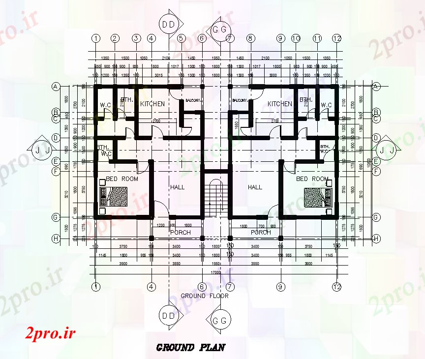 دانلود نقشه مسکونی ، ویلایی ، آپارتمان x11m طرحی طبقه همکف خانه دوقلو 10 در 17 متر (کد168321)