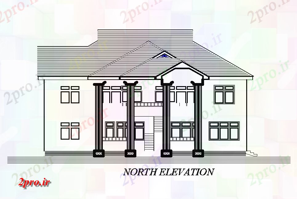 دانلود نقشه مسکونی  ، ویلایی ، آپارتمان  نما ضلع شمالی اولین طرحی خانه طبقه 18x14m  اتوکد  (کد168334)