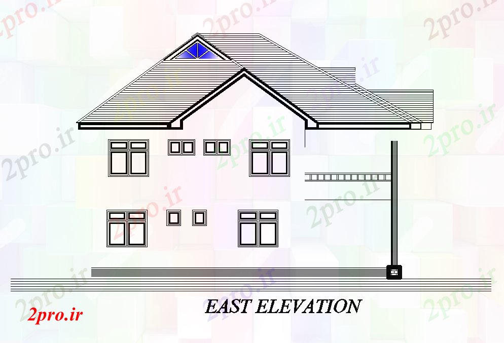 دانلود نقشه مسکونی  ، ویلایی ، آپارتمان  نما سمت شرق از 18x14m اولین طرحی خانه طبقه   (کد168336)