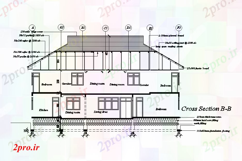 دانلود نقشه مسکونی  ، ویلایی ، آپارتمان   مقطع اول طرحی خانه طبقه 18x14m   (کد168337)
