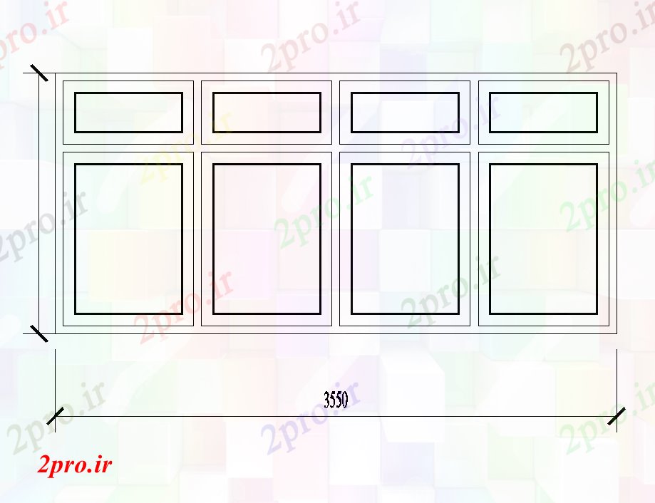 دانلود نقشه جزئیات طراحی در و پنجره  طرحی پنجره 3550x1650mm   (کد168345)