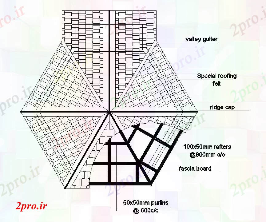 دانلود نقشه مسکونی  ، ویلایی ، آپارتمان  جزئیات مواد اتصال سقف طرحی خانه 18x1m  اتوکد  (کد168350)