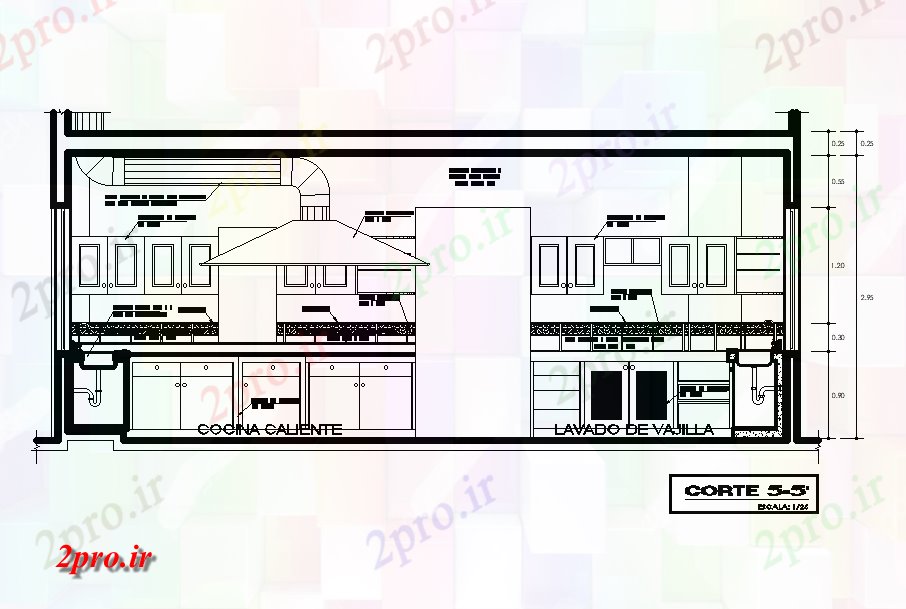 دانلود نقشه آشپزخانه سمت چپ نما جزئیات از آشپزخانه  (کد168356)