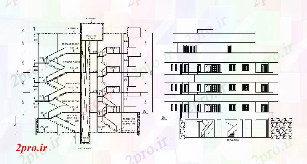 دانلود نقشه مسکونی  ، ویلایی ، آپارتمان   بخش از طرحی خانه دوقلو 22x14m   (کد168361)