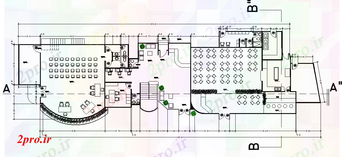دانلود نقشه ساختمان اداری - تجاری - صنعتی طرحی دفتر 40x11m 11 در 39 متر (کد168372)