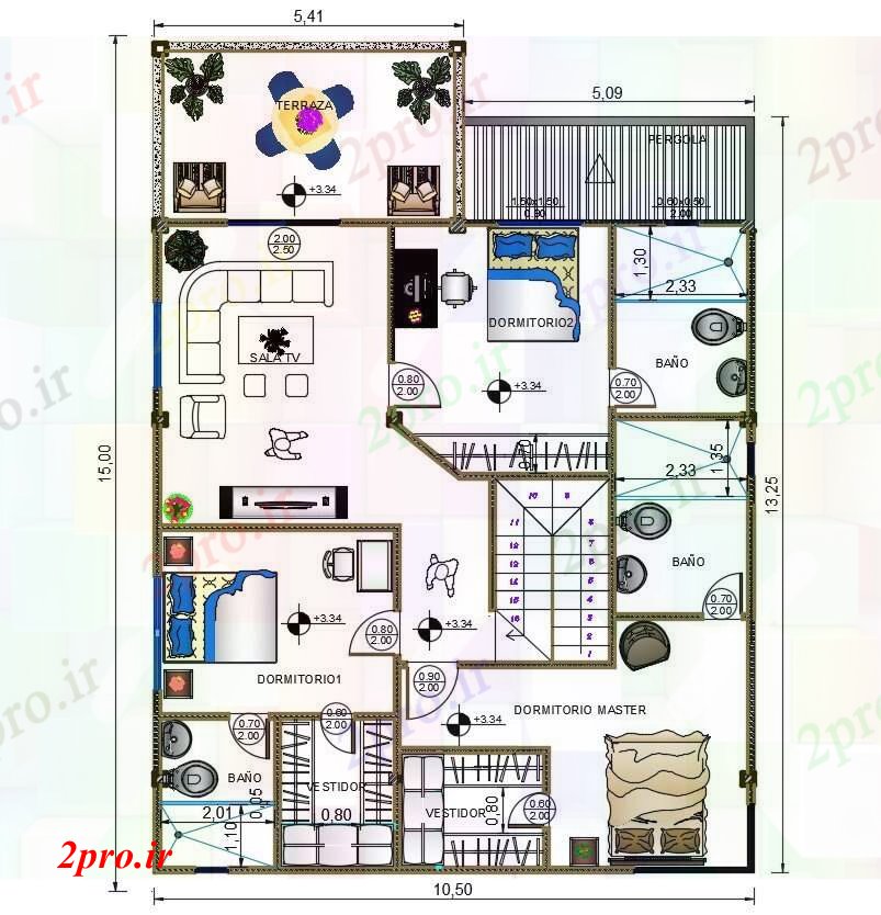 دانلود نقشه مسکونی ، ویلایی ، آپارتمان X10 متر خانه طرحی با مبلمان چیدمان 10 در 14 متر (کد168421)