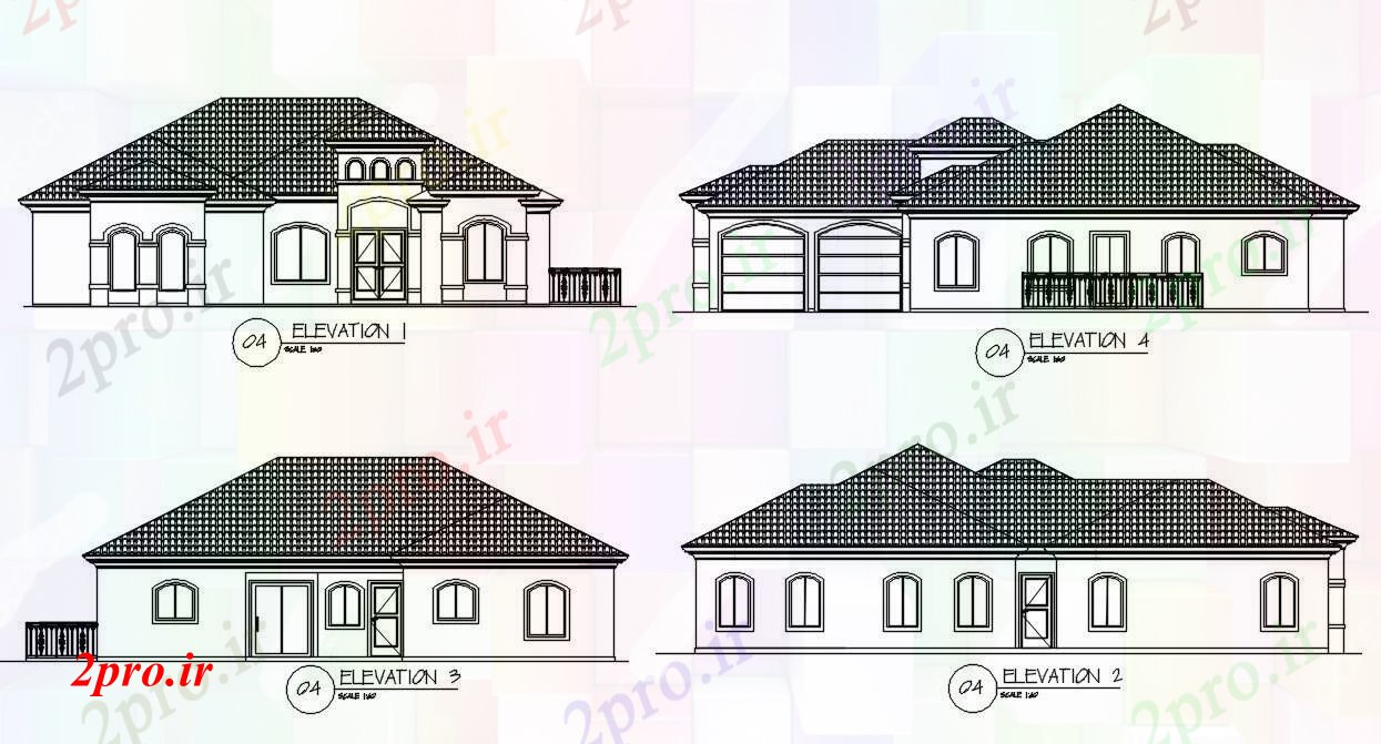 دانلود نقشه مسکونی  ، ویلایی ، آپارتمان  فوت مربع ساختمان خانه نمای نشیمن  (کد168442)