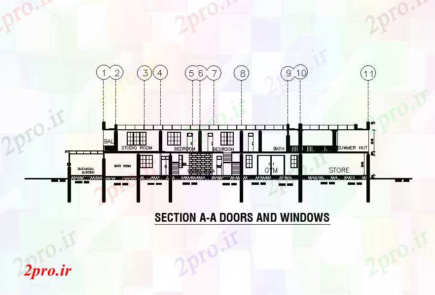 دانلود نقشه جزئیات طراحی در و پنجره   بخش از درب و پنجره از 40x26 طرحی خانه   (کد168475)