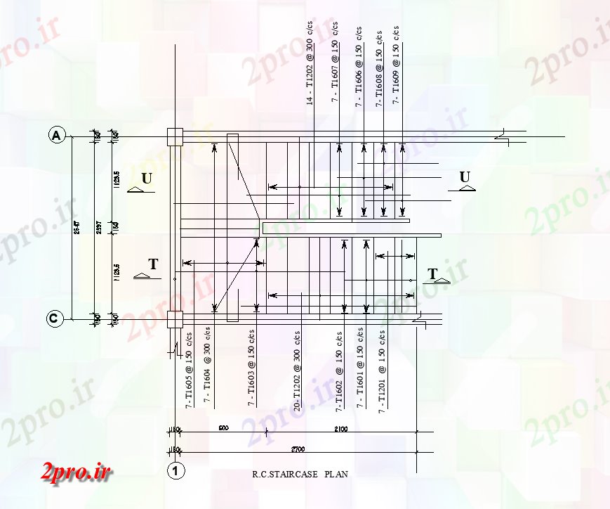 دانلود نقشه جزئیات پله و راه پله  طرحی RC راه پله طرحی مسکونی 9x12m   (کد168484)