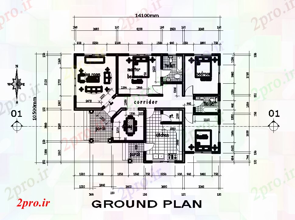 دانلود نقشه مسکونی ، ویلایی ، آپارتمان طرحی خانه 14x16m 10 در 14 متر (کد168501)