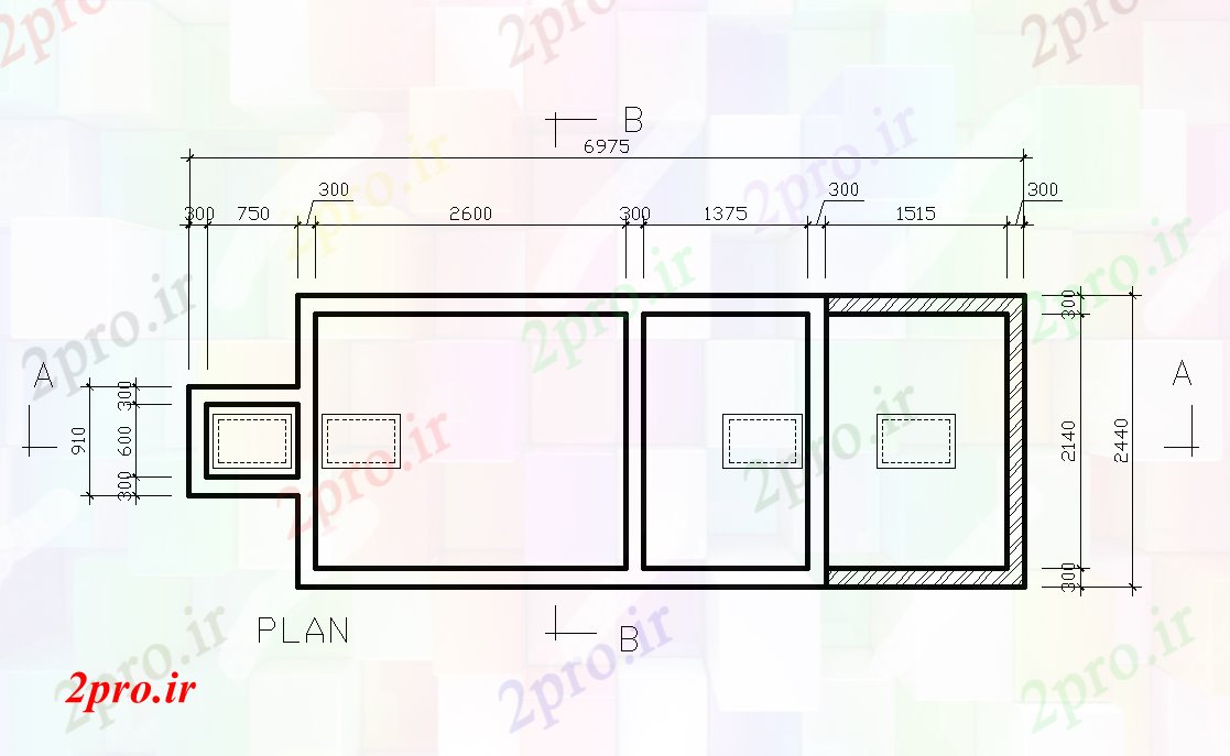 دانلود نقشه تجهیزات بهداشتی طرحی سپتیک تانک برای طرحی خانه 12x14m  دو بعدی  اتوکد  رسم      (کد168518)