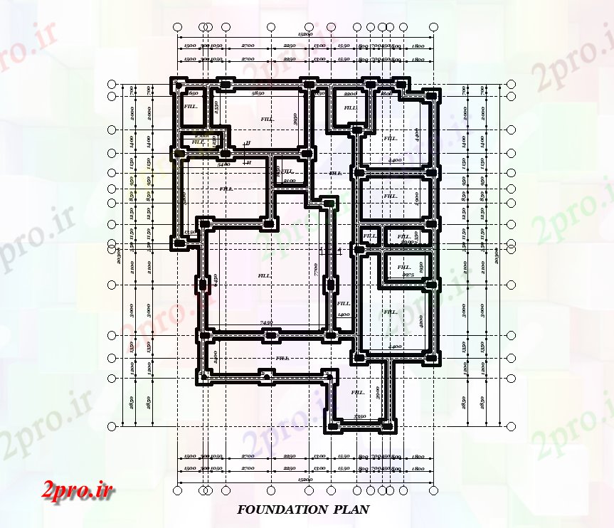 دانلود نقشه جزئیات پایه طرحی بنیاد از طرحی خانه 15x21m  اتوکد  (کد168520)